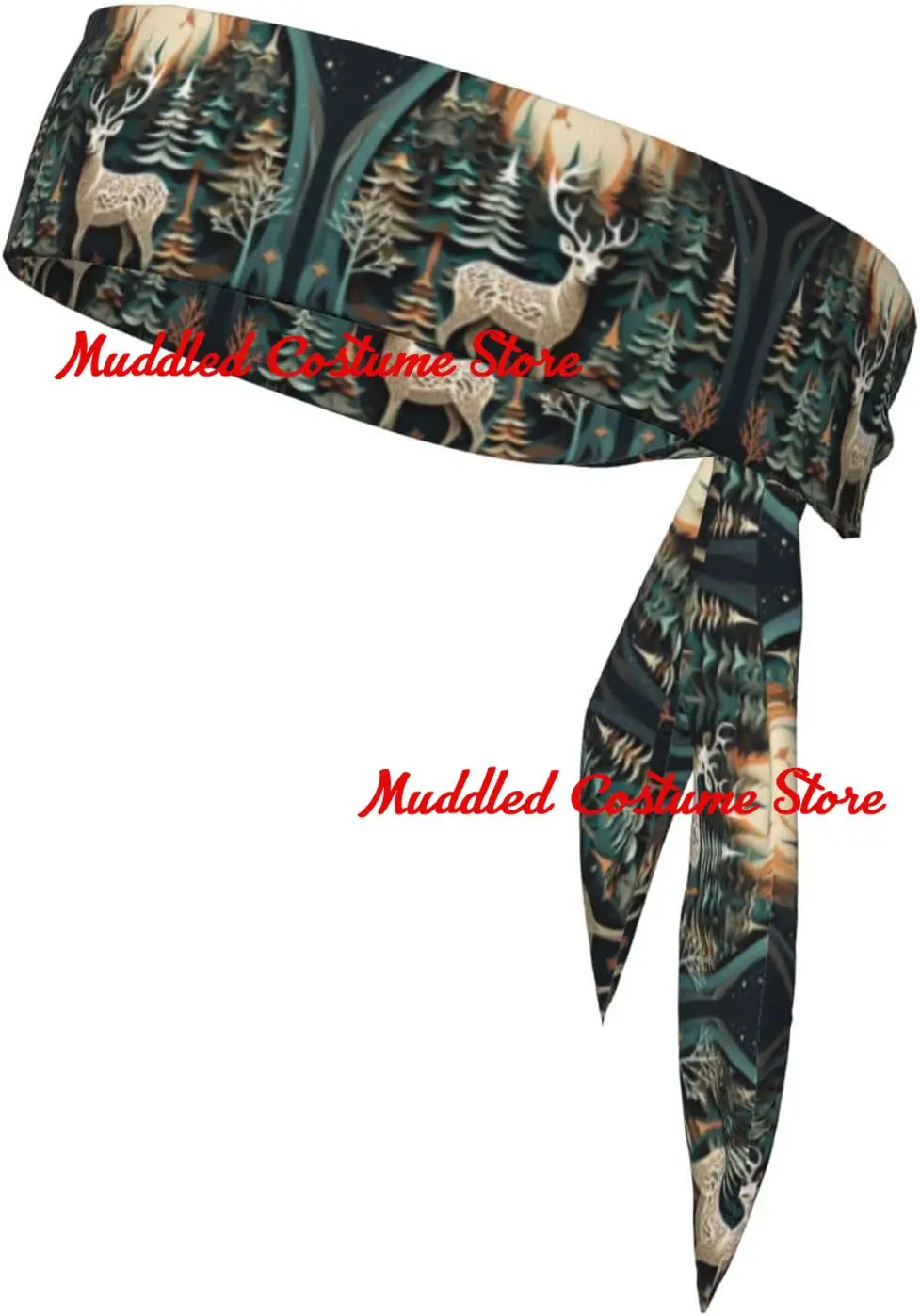 

Christmas Deer Print Sports Head Tie Hair Band for Workout, Running Yoga Multifunctional Athletic Band
