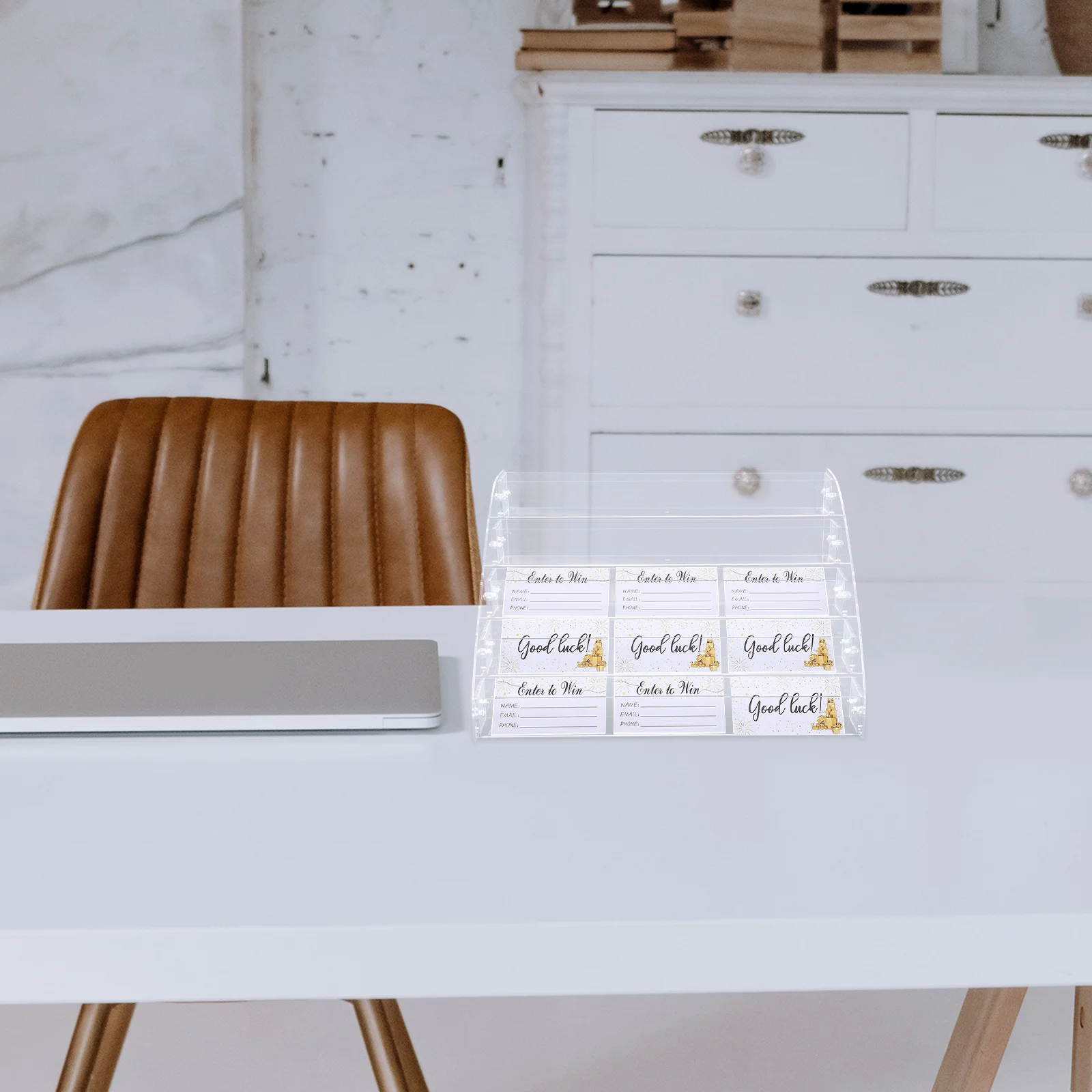 

Clear Acrylic 5-Layer Desktop Display Stand For Raffle Tickets Brochures Greeting Cards Holder Organizer Wall Mountable