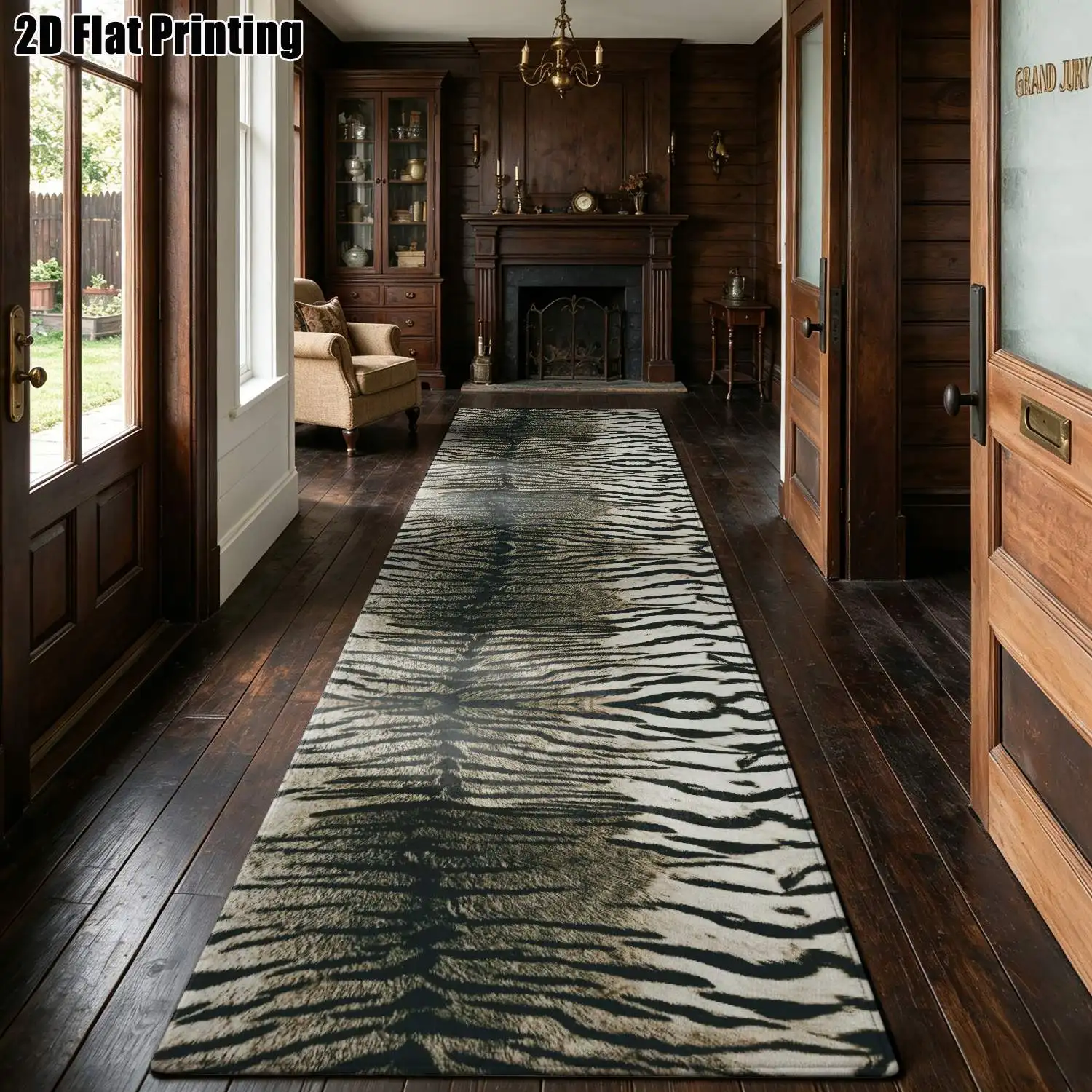 1Pc 2D Printed Long Strip Runner Rug: Black Brown Abstract Stripe, Nordic Modern Minimalist Geometric Retro Style, Home Decor, Multi-Size, Machine Washable, for Entryway, Hallway, Living Room, Bedroom
