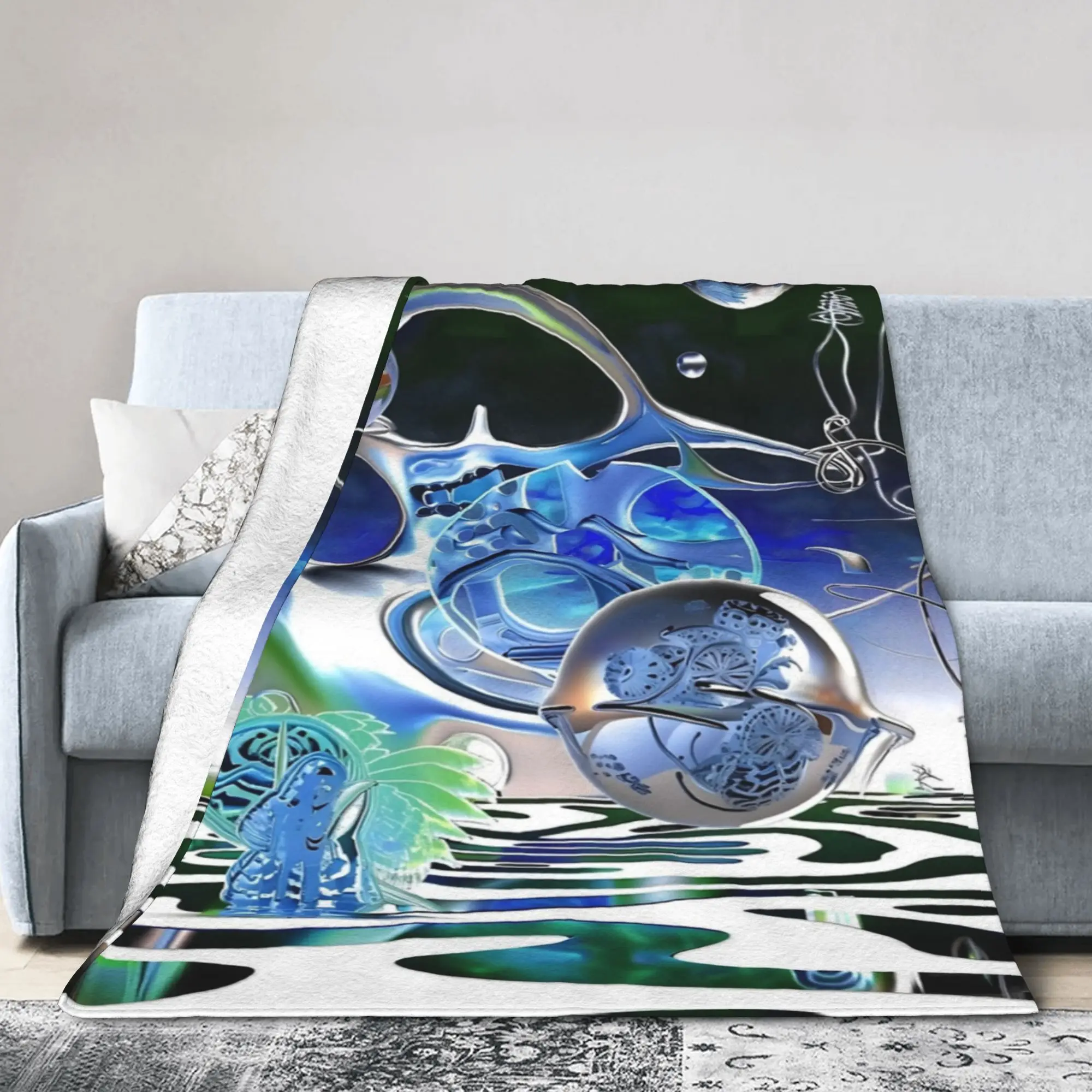 Surreal Spheres Frutiger Aero Inspired Art Abstract Cyberworld Fuzzy Blankets Novelty Throw Blanket for Home 125*100cm Bedspread