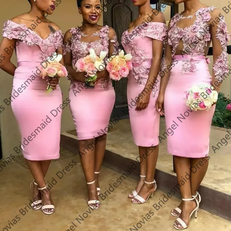 

Pink Knee Length Bridesmaid Dresses 2026 African Girls Wedding Party Maid Of Honor Dress Customized
