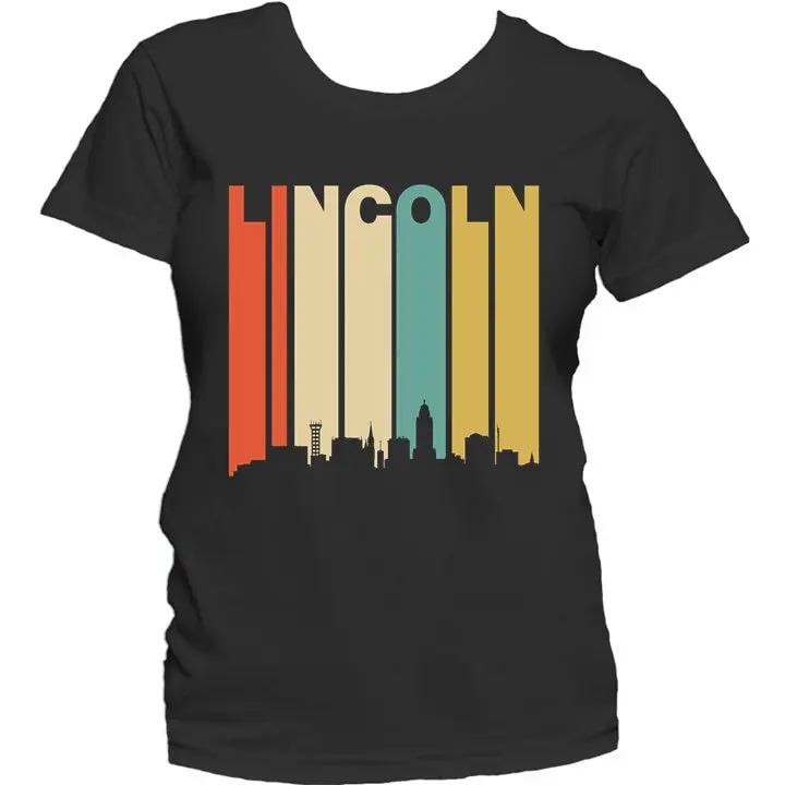 Women'S Lincoln T Shirt Retro 1970'S Style Nebraska Downtown Skyline By Really Awesome