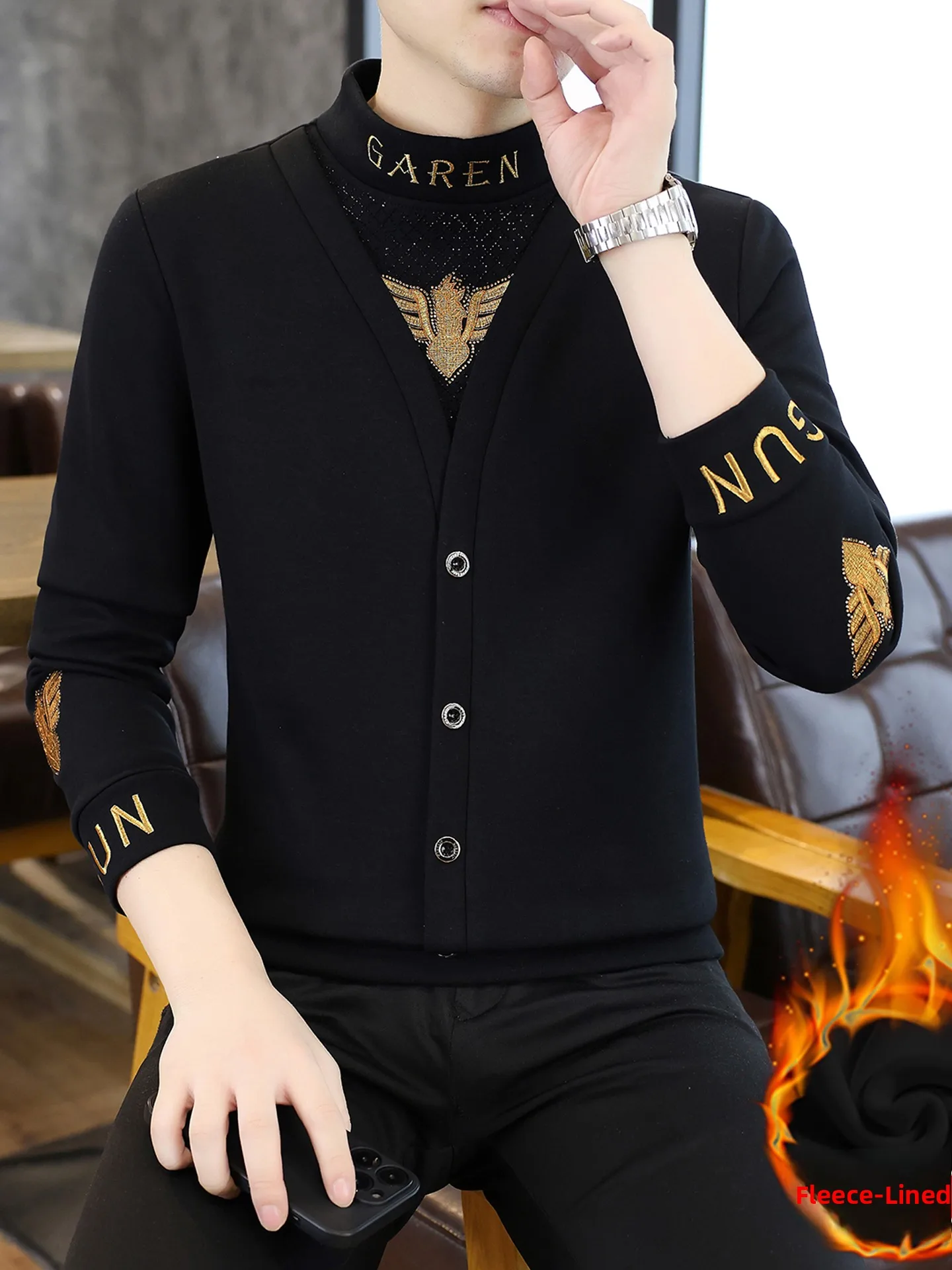 

Мужская толстовка с капюшоном на флисовой подкладке, с вышитыми надписями, высоким воротником, теплая, повседневная, из хлопка и полиэстера...