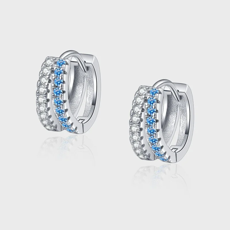 

Стерлинговое серебро S925, синий и белый мрамор, синие пряжки для ушей, элегантные женские серьги с двойным кольцом, ювелирные изделия для повседневного ношения