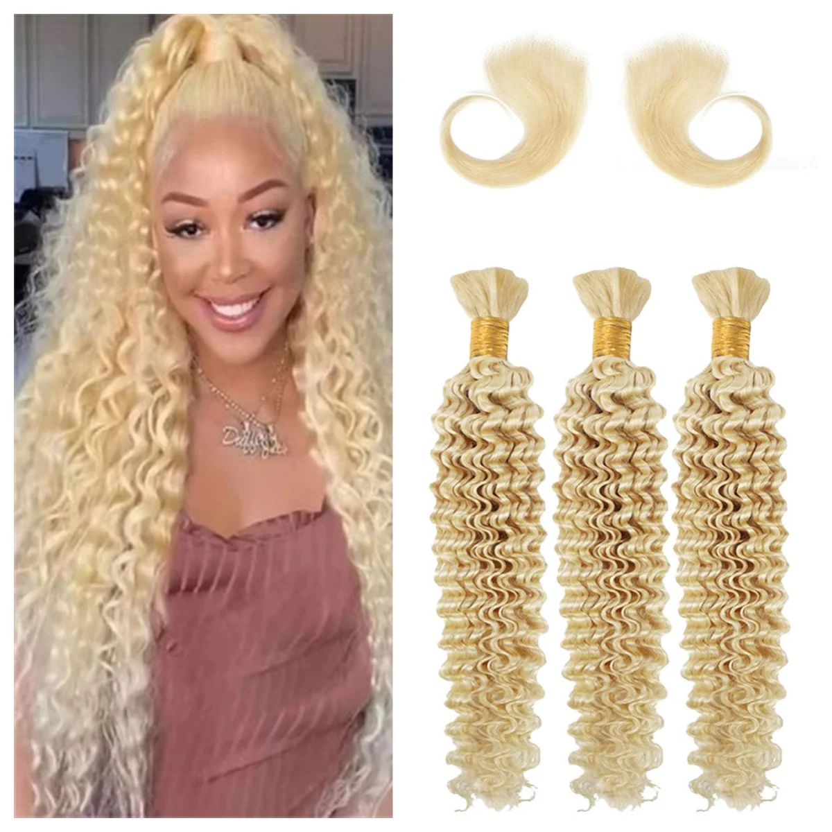 

#613 Blonde Deep Wave Bundle Human Hair 1Bundle 16 To 36Inch Brazilian Virgin Hair Bundles Hair Extensions Double Weft Real Hair