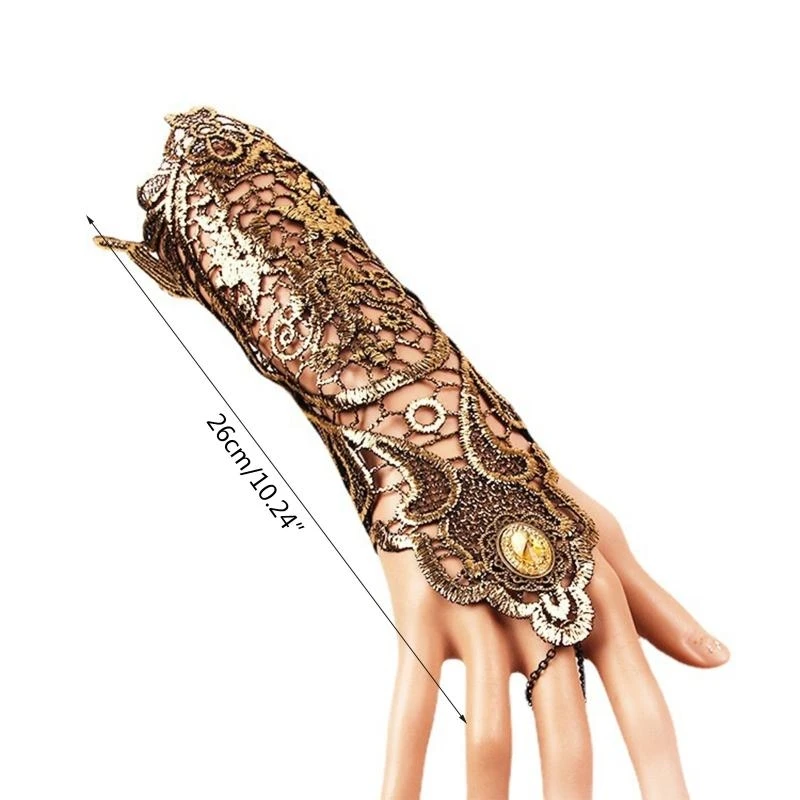 Mittelalterliche goldene Spitzenhandschuhe, Steampunk-Spitze, fingerlose Handschuhe, schöner Fingerring, Cosplay-Zubehör für den Valentinstag
