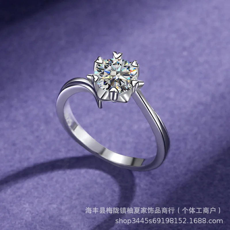 PT950 Platinum Women Six-prong Twisted Shank Snowflake Ring, 2 Carat Moissanite Elegant Finger Ornament for Daily Commute