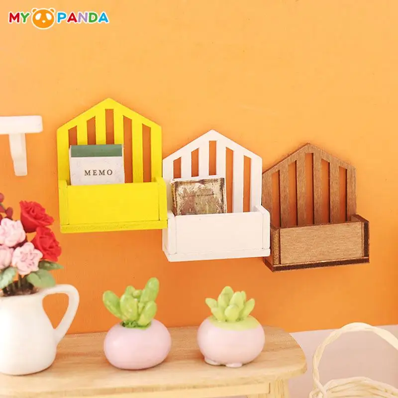 

1:12 Dollhouse Miniature Wall Mount Shelf Storage Basket Wooden Flower Basket Model DIY Doll House Home Decor Toy Accessories