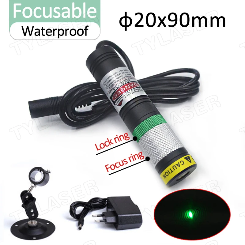 

Waterproof Glass Direct Green Dot D20X90mm 520nm Focusable 10mW 30mW 50mW 80mW 135mW Laser Module for Cutting Positioning