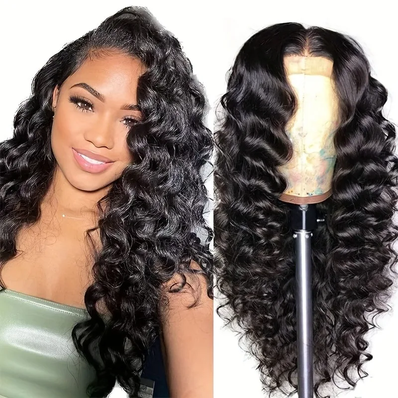 

200% Density loose Deep Wave Human Hair Wig with 5x5 HD Lace Front - Pre-Plucked Glueless Salon Style Natural Look Wig for, Adju