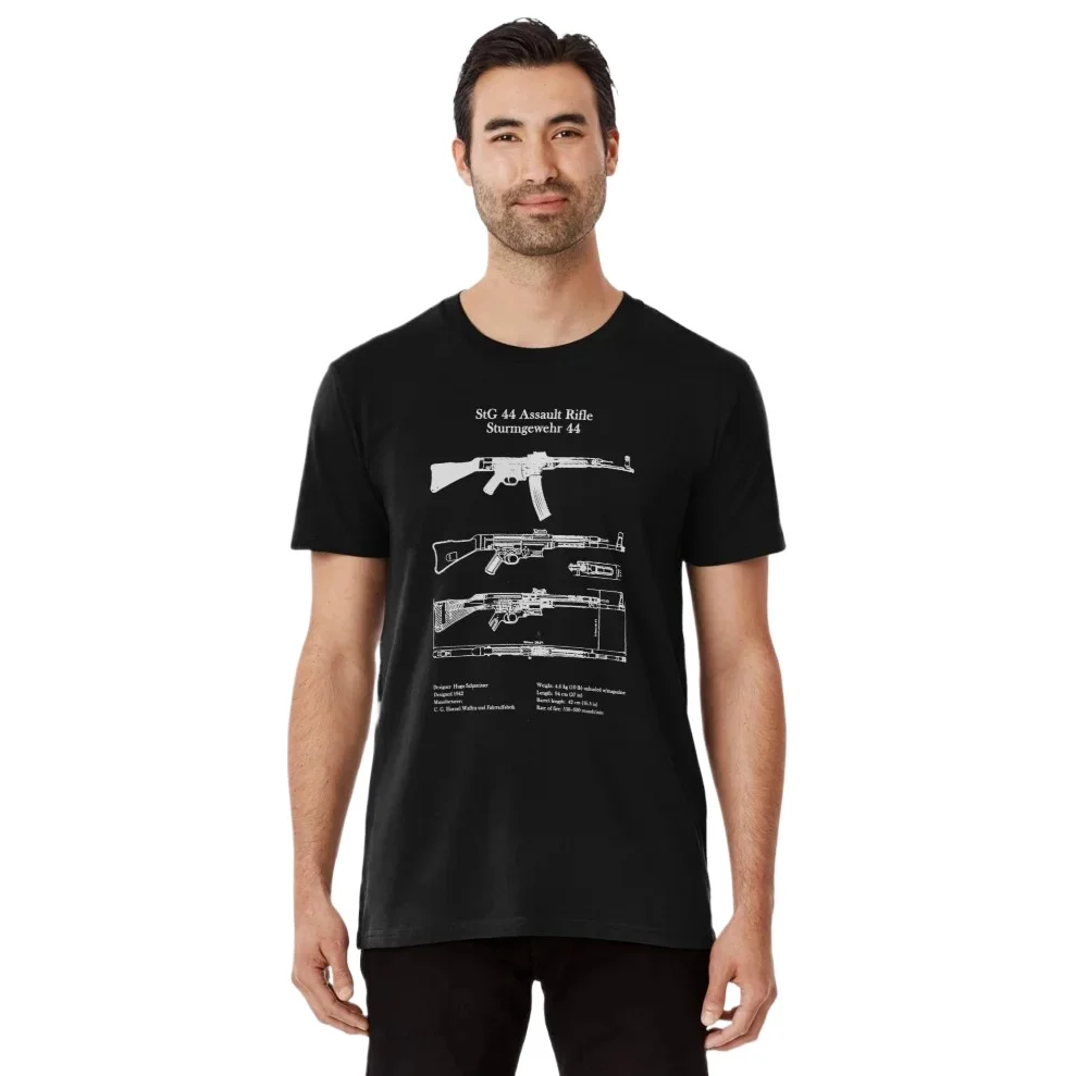 

WWII German StG 44 Assault Rifle Blueprint T Shirt. New 100% Cotton Short Sleeve O-Neck Casual T-shirts Loose Top Size S-3XL