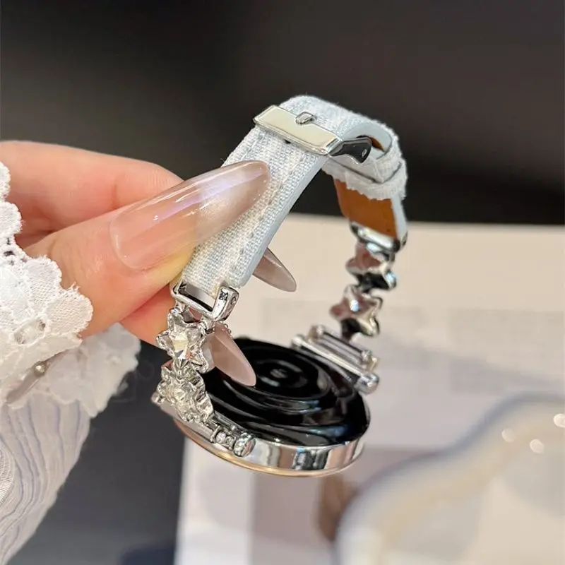 Huawei GT5/GT5 Pro/GT4/GT2/3/4 22mm/20mm/18mm 스트랩에 적합한 다이아몬드가 박힌 스타 스트라이프 데님 스트랩