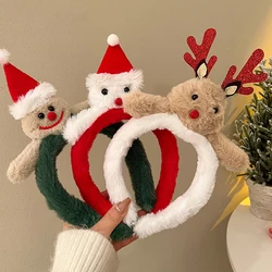 Bonita banda para la cabeza de alce de felpa para mujer, vestido de Navidad, banda para el pelo con astas de ciervo, aro para el pelo para lavado de cara de pan de jengibre