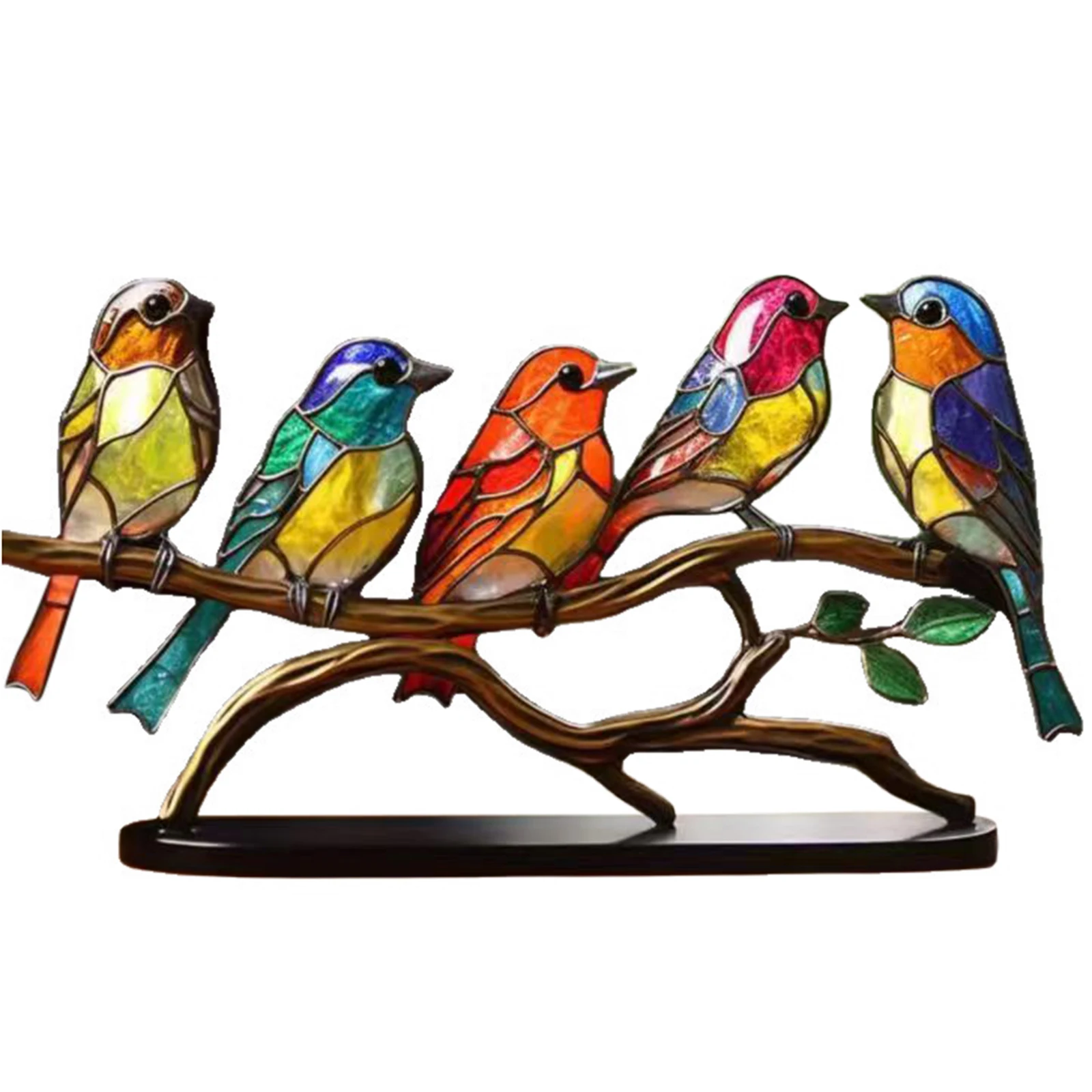 

Colorful Birds Ornament, Acrylic Modern Style Tabletop Bird Figurine Decorative Ornaments, Stained Birds On Branch Decor