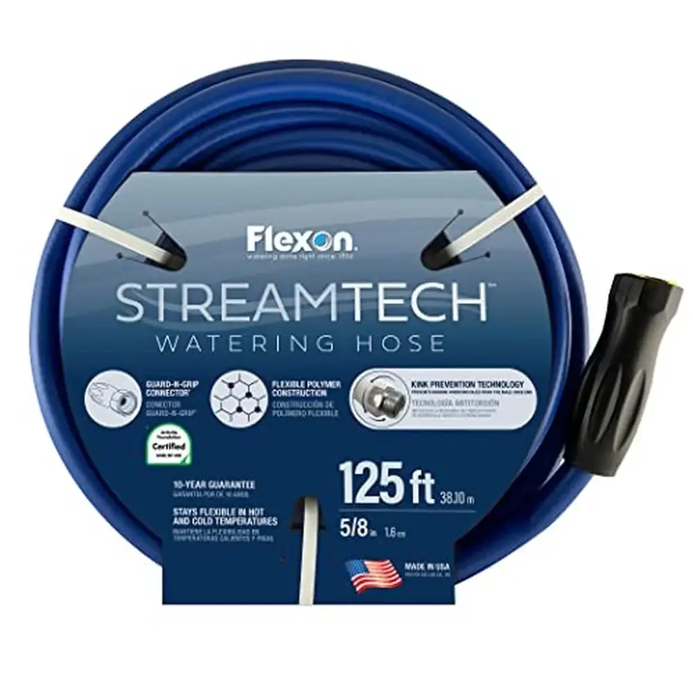 

Heavy Duty Flexible Polymer Garden Hose Kink Prevention Technology Leak Proof Connector 125ft Blue