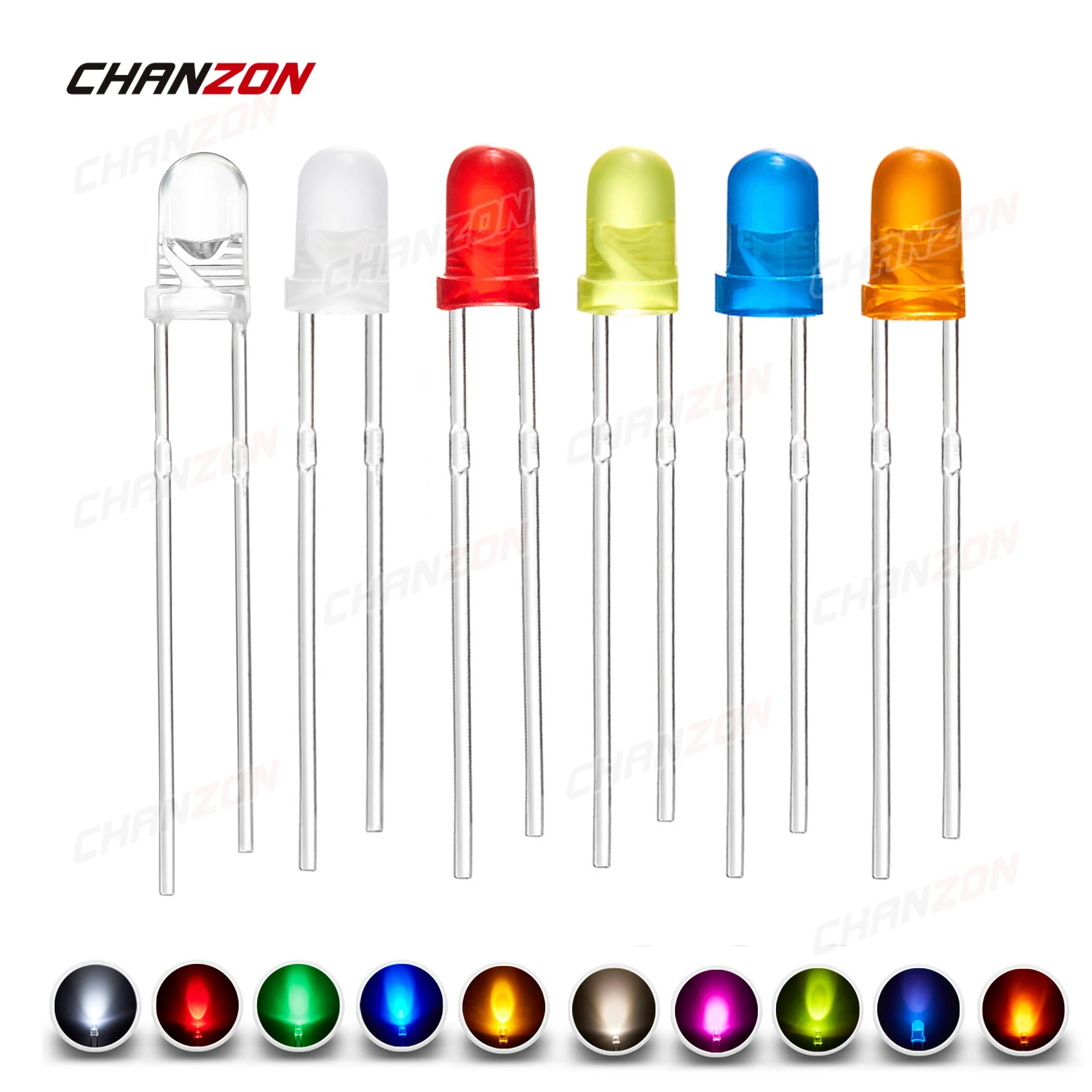 Kit de diodos LED de 3mm, Ultra brillante, blanco cálido, rojo, verde, azul, UV, morado, amarillo, naranja, rosa, lente difusa transparente, surtido emisor de F3