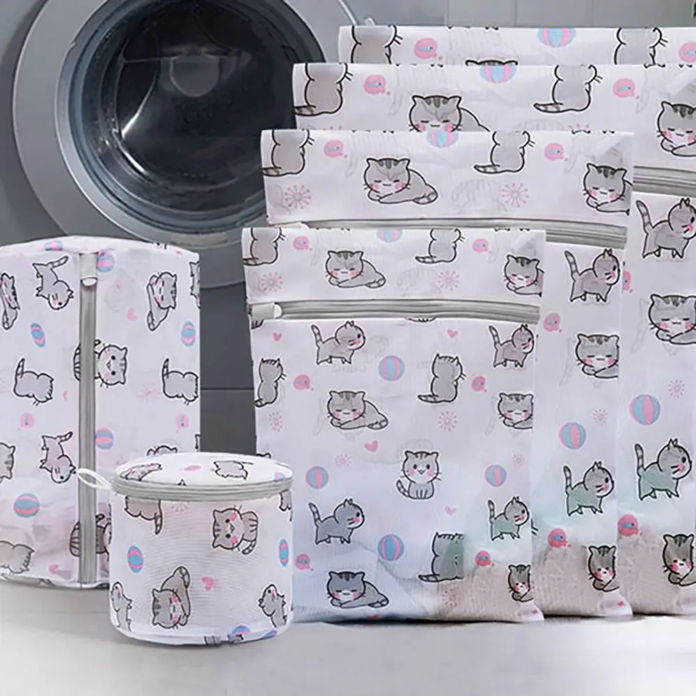 Cute Cat Print Laundry Bag Large Capacity Foldable Washing Bag Distortion Protection Cartoon Storage Bags Household