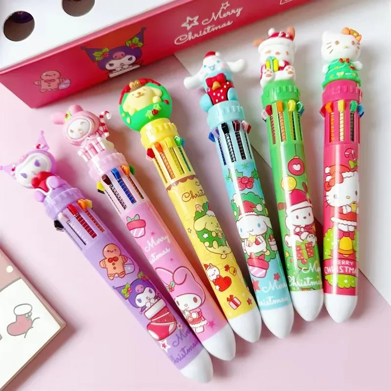 10 Color Christmas Sanrio Pochacco Mymelody Kuromi Cinnamoroll Kawaii Cute Ballpoint Pen Cartoon Gel Pen Student gift