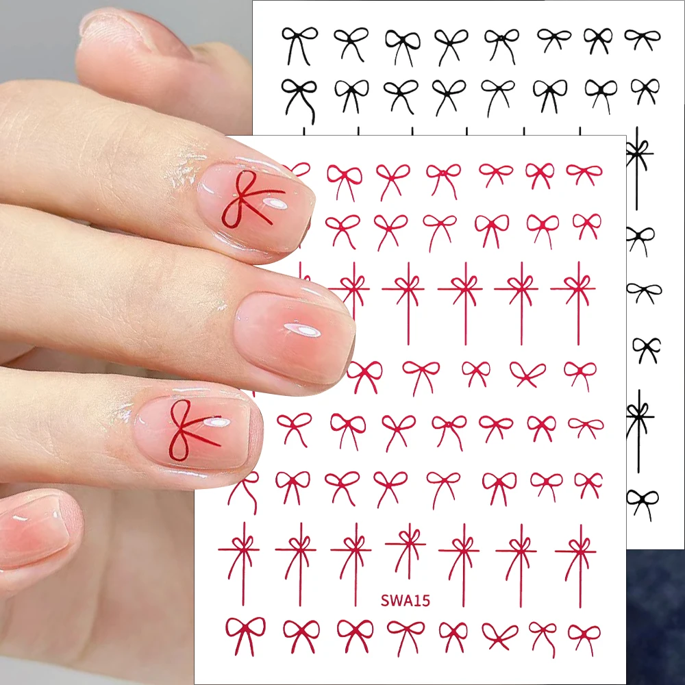 1/5 Stuks Mini Strik Ontwerp Nail Art Sticker Zelfklevend Zwart Wit Roze Rode Kanten Linten Strik Stickers Diy Nail Art Decoratie