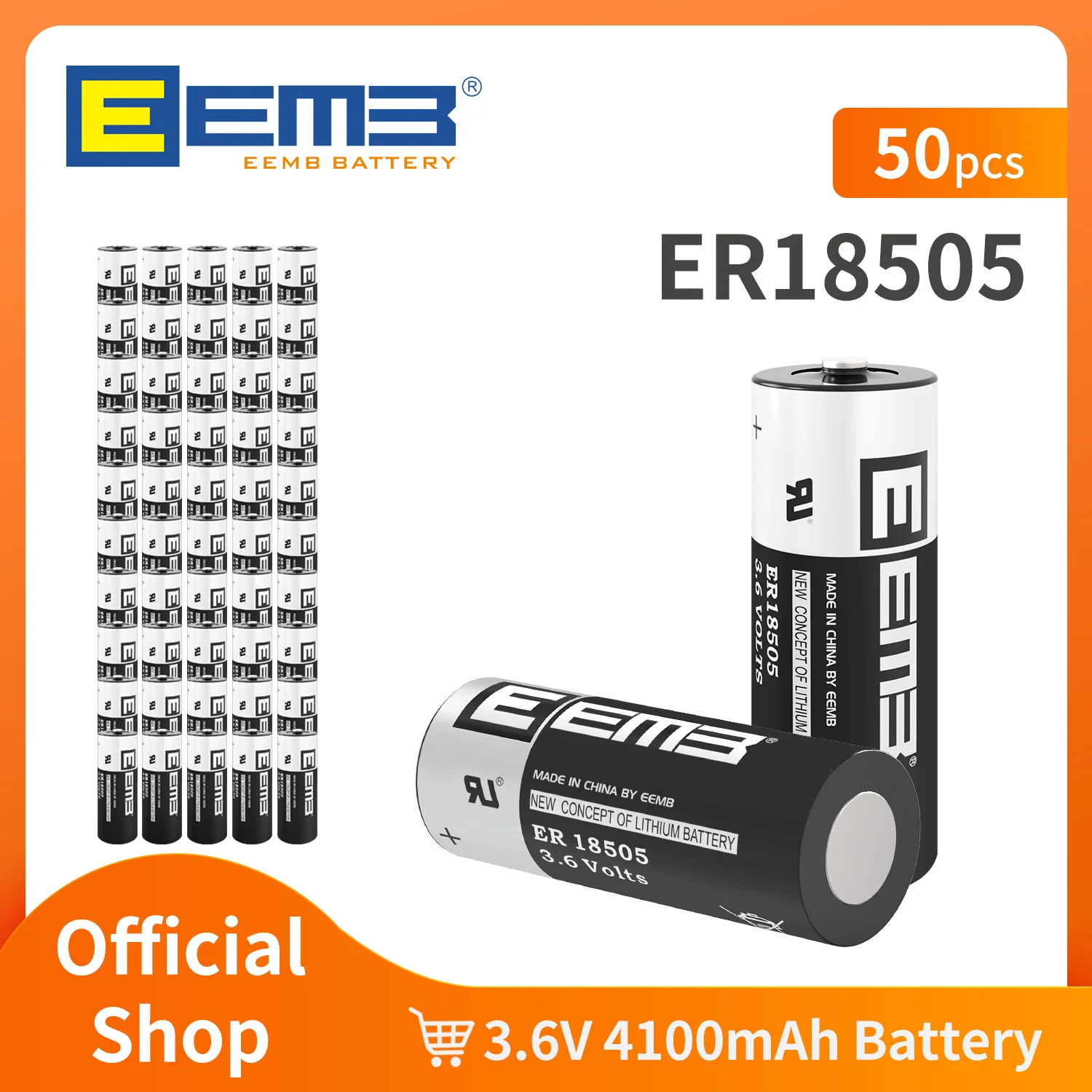50PCS EEMB ER18505 3.6V 4100mAh A-Size Lithium Battery For Water Meter PLC Encoder Industrial IoT Sensors