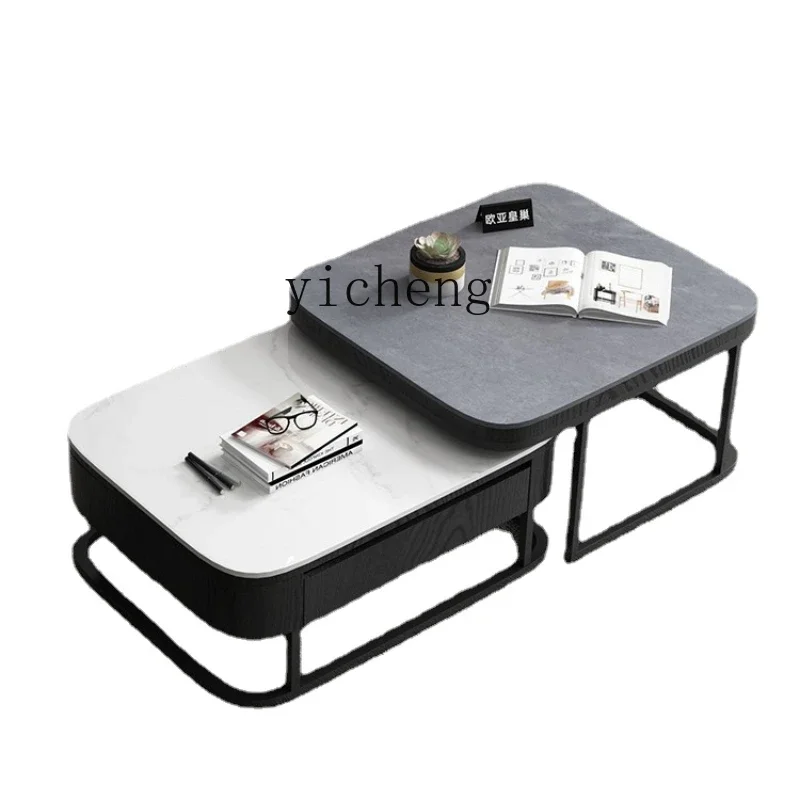 TQH Rock Slab Coffee Table TV Cabinet Combination Household Small Apartment Simple Modern Size Square Coffee Table Living Room