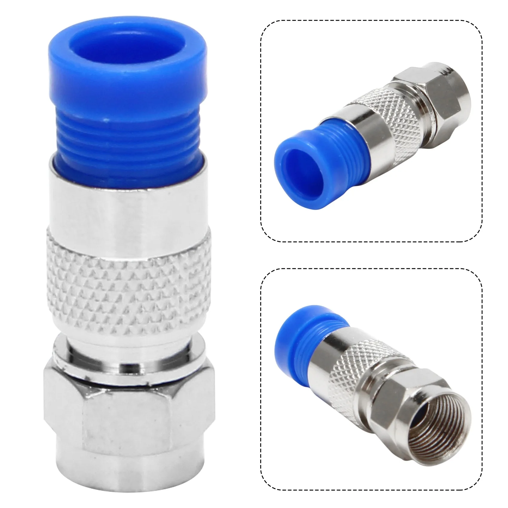 Raccordo a compressione coassiale con connettore tipo SSR Rg6 F, confezione da 20 (blu)