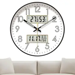Modern Design Clock Silent Non Ticking Round Luminous Wall Clock with Calendar Large Digital Display Night Light Wall Clock