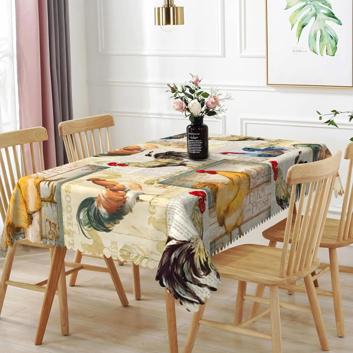 Fall Rooster Waterproof Tablecloth Thanksgiving Decor Vintage Chicken Farm Rectangle Polyester Table Cloths Holiday Party Decor