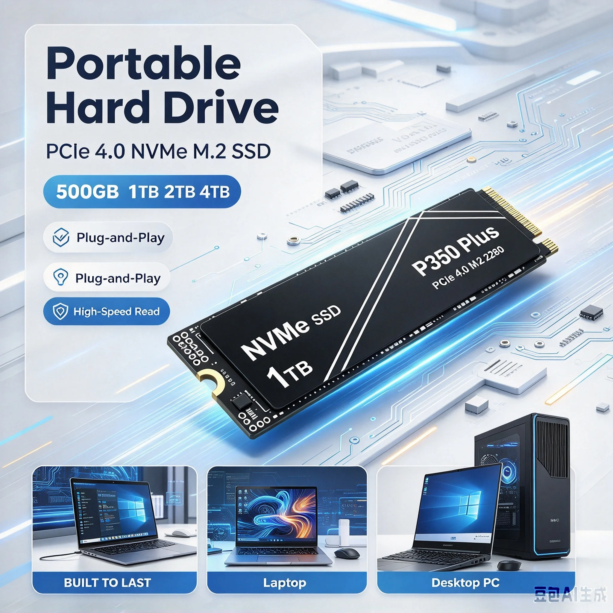 PCIe 4.0 7100MB/s P350 Plus NVMe SSD M.2 2280 Shift Up to Gen4 with 2X Speed Boost Internal Drive Laptop Desktop 2TB 4TB