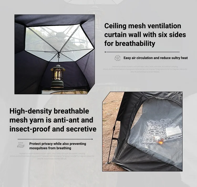 Large Hexagon Outdoor Tent Quick Automatic Opening Party Black Oxford Waterproof & Windproof Carpas Para Camping Tent Tenda