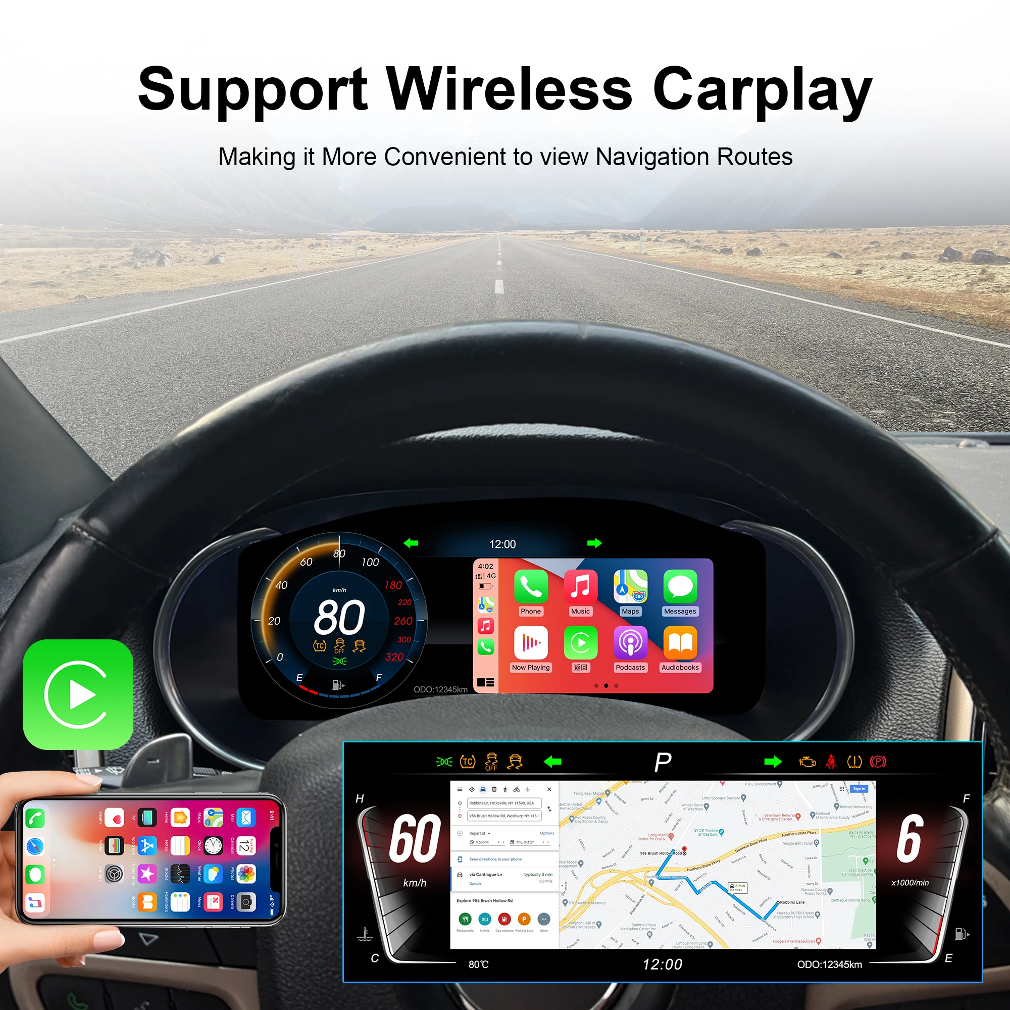 

12.3’’ digital instrument cluster for Jeep Grand Cherokee 2014-2018 dashboard speedometer gauge, Carplay Android Auto, LCD