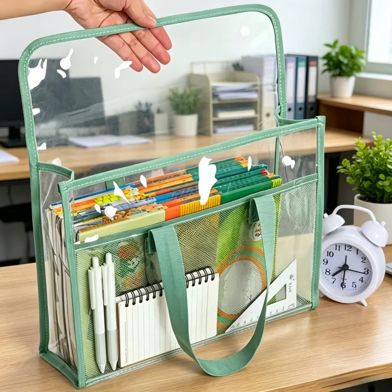 

Portable Transparent Waterproof File Bag Large Capacity Expandable PVC Self-adhesive Document Storage Bag