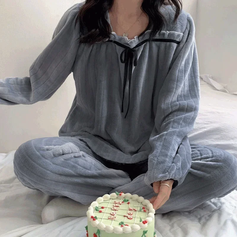 Pajamas Set Sexy Sleepwear for Women Pink Thick Warm Pyjama Women's Flannel Winter 2023 Fashion Homewear Clothes Big Size