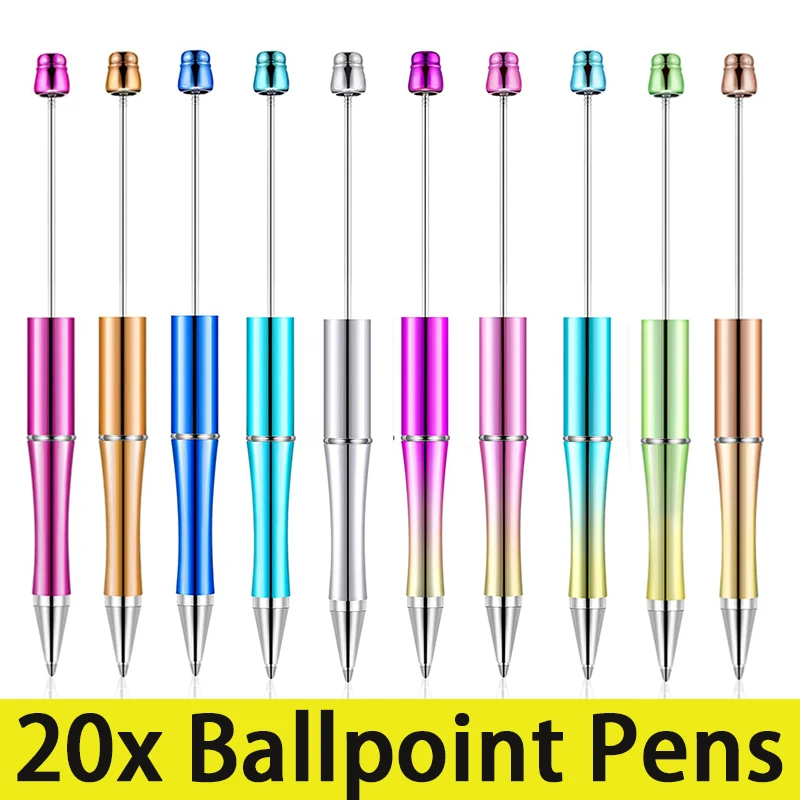 

20Pcs Plastic Beaded Ballpoint Pens for DIY Gift Pen for Writing School Office Supplies Beadable Pens for Wholesale