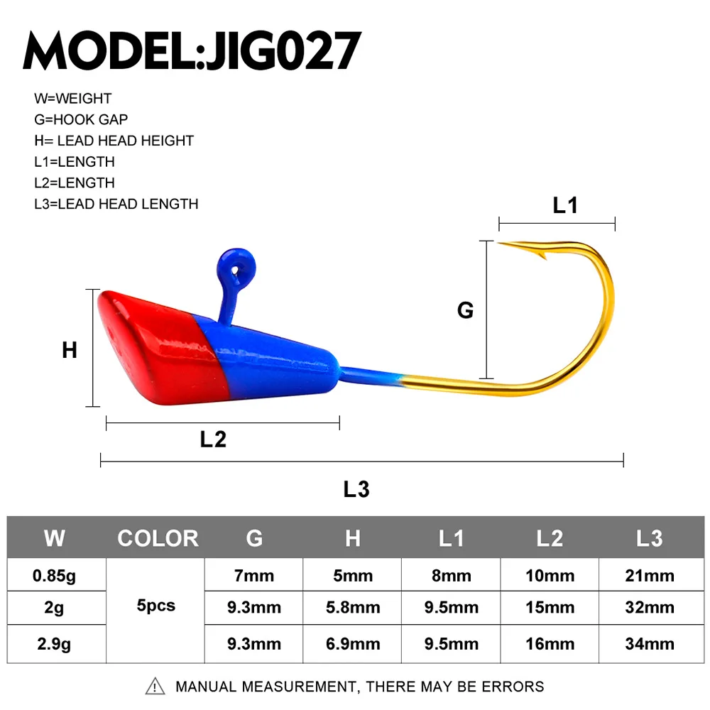 5pcs Jig Head Colored Soft Worm Jig 0.8g/2g/2.9g Stand-Up Jig Head High-Visibility Colors Sharpened Hook Wholesale Price