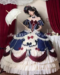 Fairytale Princess Prom Ball Gowns Lolita Bow Applique Tie Ruffle Blue White Custom Cosplay Halloween فساتين للمناسبات الخاصة