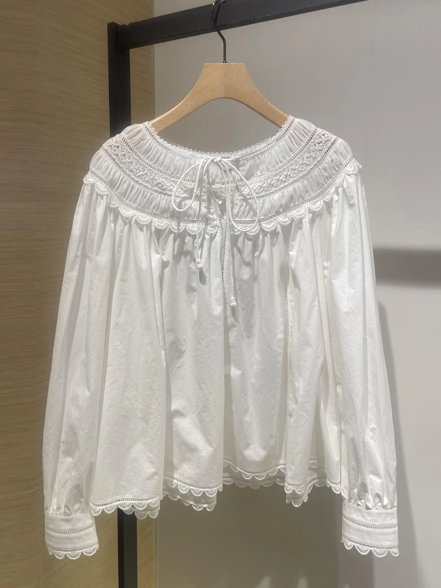 

Elegant White Embroidered Shirt with Belt Design Summer 2026 Women's Fashion Top by Nan You Premium Women's Clothing