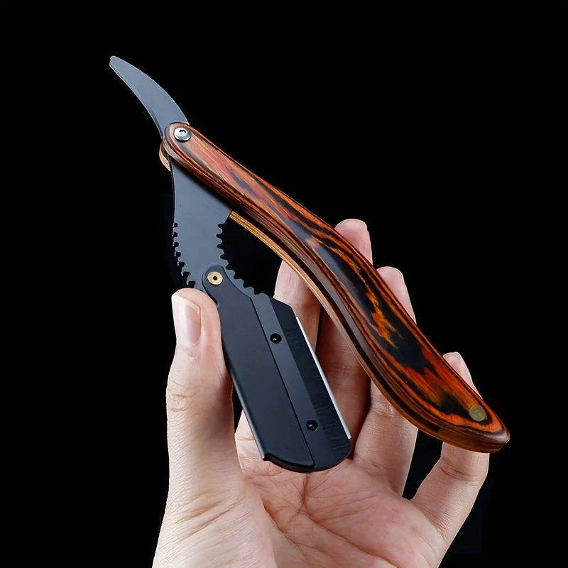 

Professional Wooden Hair Blade Trimmer Sharp Straight Edge Barber Razor for Men Folding Shaving Knife for Beard Cut