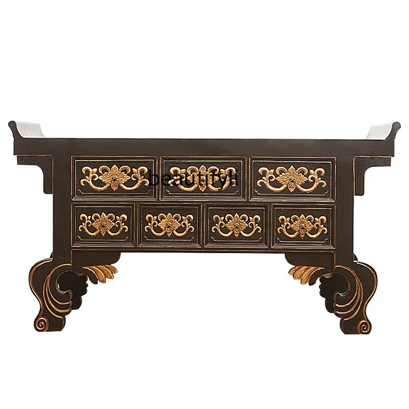 

C06 Old Elm Wood Strip Case Living Room Partition Entrance Cabinet Solid Wood Hallway Case Carved Head Case Altar