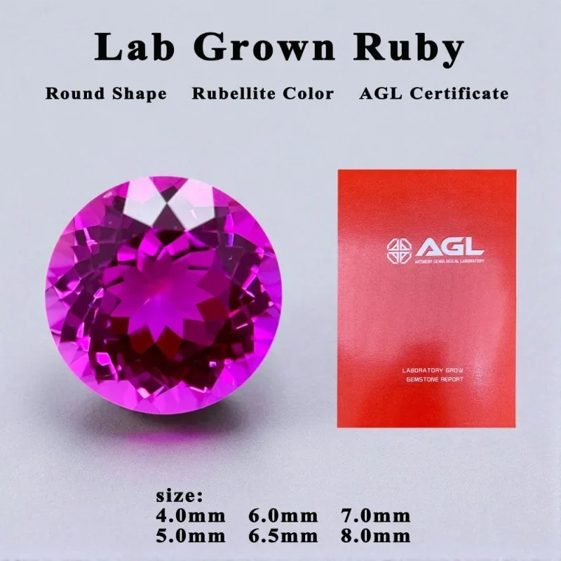 

High Quality Lab Grown Ruby Round Shape Rubellite Color Charm Beads for Diy Jewelry Making Ring Selectable AGL Certificate