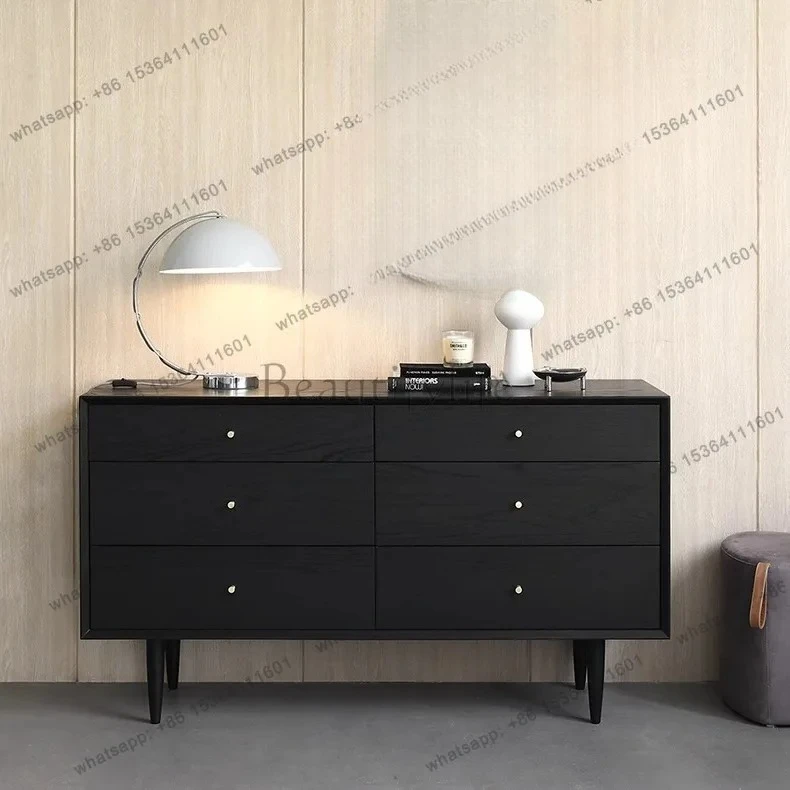 

Nordic oak solid wood six-chest cabinet simple modern retro bedroom storage small apartment side cabinet