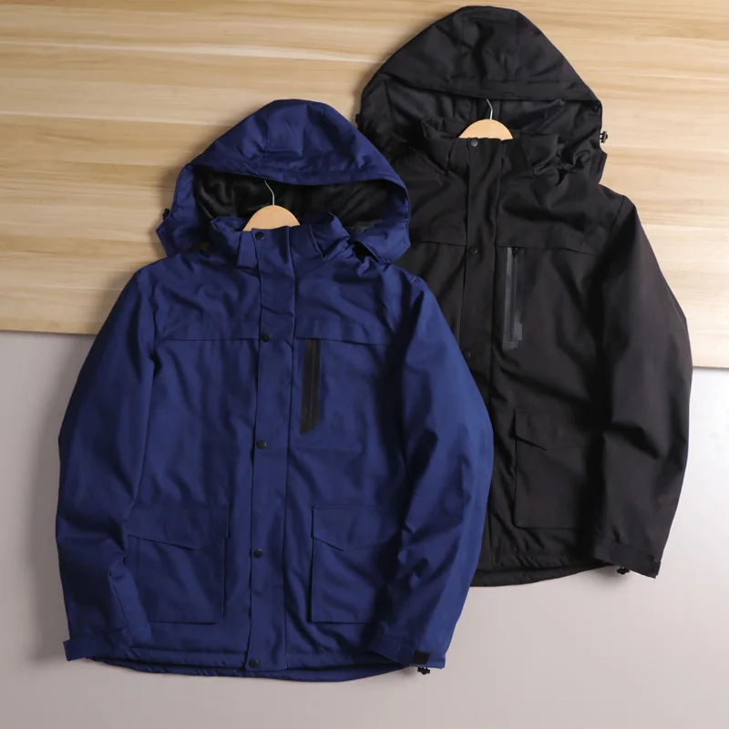 

Warm Fce Lined Jaet Men's Detachable Hood Tee Temperature Control Waterproof Autumn Winter Faion Urban Sle Coat