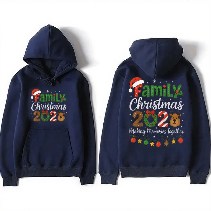 ファミリークリスマス 2025 マッチンググループ衣装 クリスマスチーム サンタグラフィック 両面プリントパーカー 面白いトレンディなストリートウェアプルオーバー