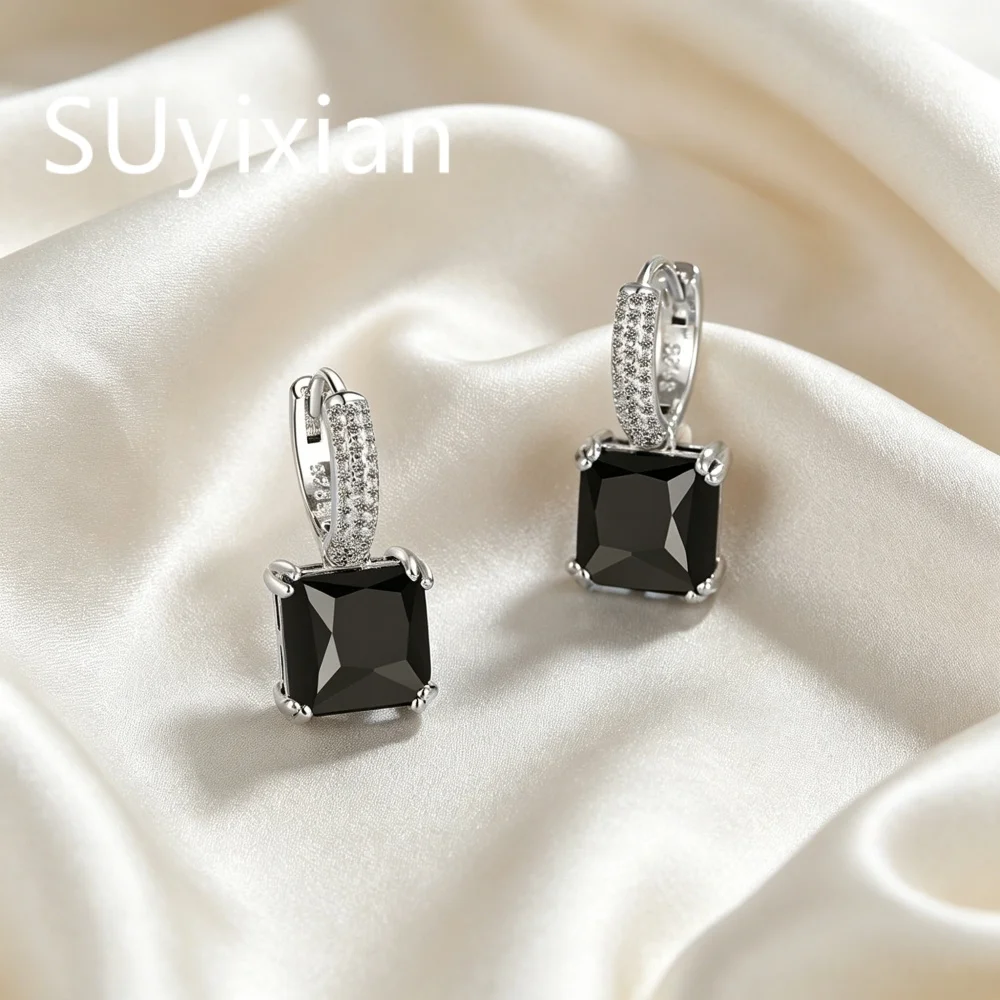 925 Sterling Silber Einfache Luxuriöse Quadratische Zirkon-Ohrringe für Jahrestage, Geburtstage, Hochzeiten und Feiern