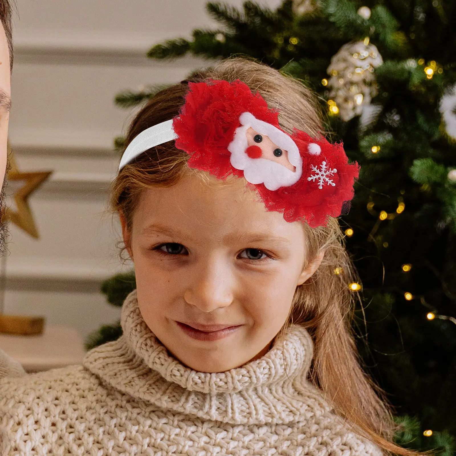 

2Pcs Soft Fabric Headband Set for Baby Toddler Girls Christmas Themed Hair Accessory Party Decoration Santa and Flower Design
