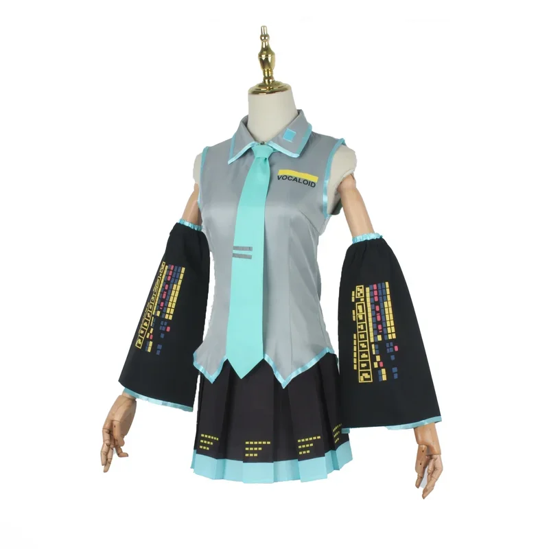 Miku Cosplay Full Set Silber Grau Lack leder Stoff Anzug Miku Cosplay Schuhe Kopf bedeckung Kostüm Outfit JK Uniform Cosplay