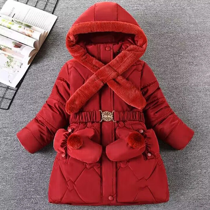 6 7 8 9 10 11 12 Years Winter Girls Jacket Fur Collar Keep Warm Fashion Princess Coat Hooded Zipper Girls Outerwear Kids Clothes