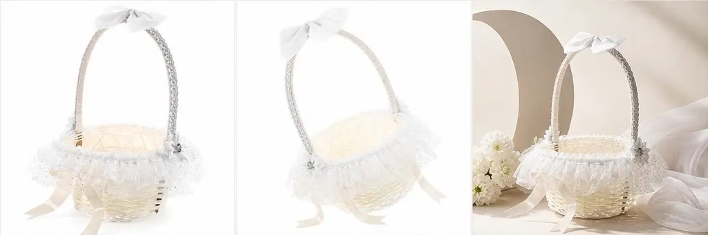 Elegant White Imitation Rattan Flower Basket Lightweight Portable Wedding Flower Basket for Petals Fruits Gift Party