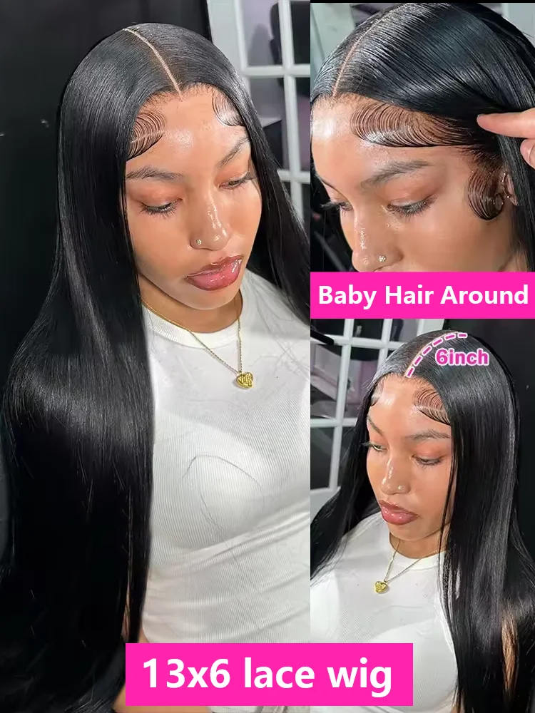 250 Density 30 40 46 Inch Bone Straight 100% Human Hair 360 Lace Front Wig Black 13x6 13x4 HD Lace Frontal Wigs Pre Plucked