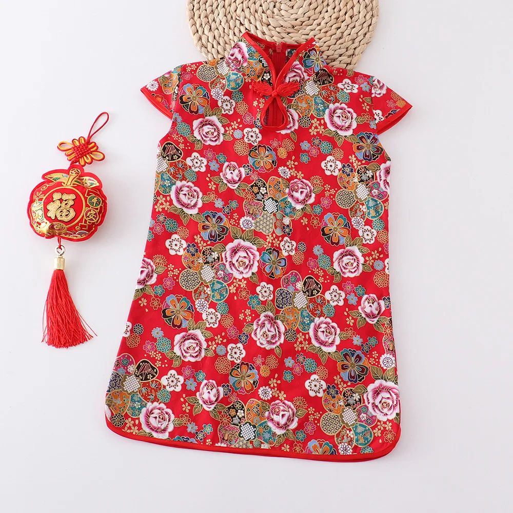 Girls Dress Casual Dresses for Kids 2024 Summer Spring Chinese Style Girls Cheongsam Baby Princess Dress Teenager Costume